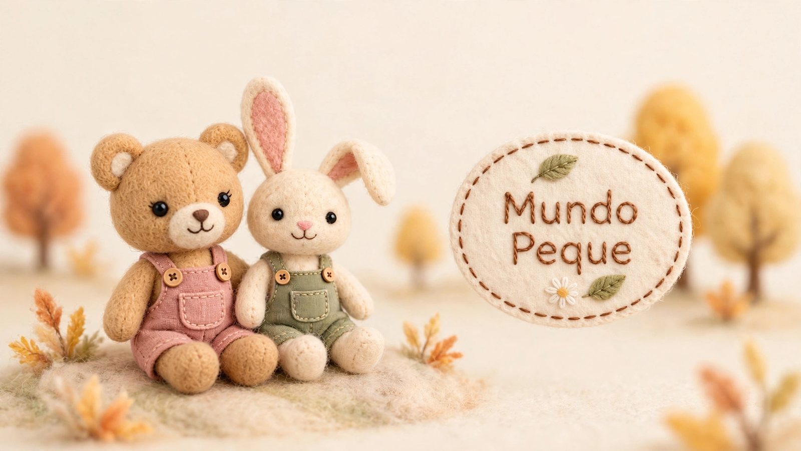Berta y Nico junto al cartel bordado de Mundo Peque