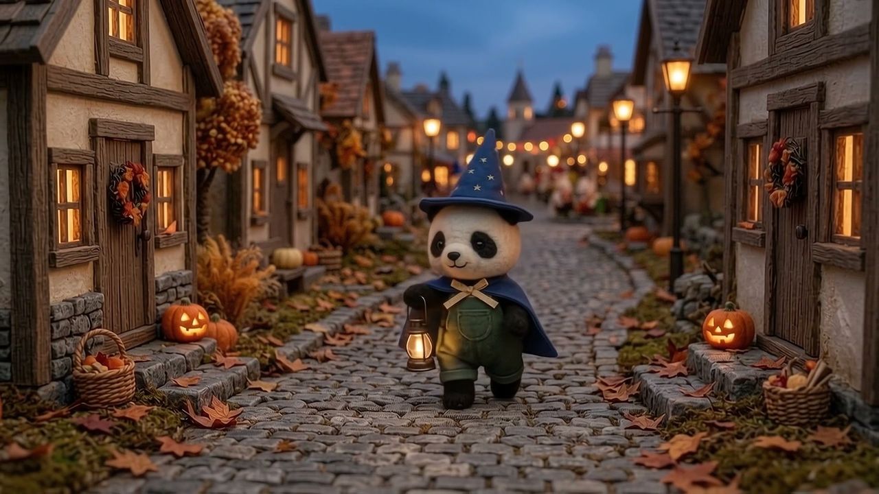 Pau con su farolillo en Halloween